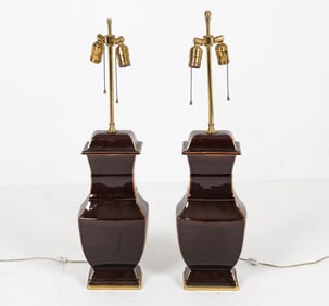 PAIR OF CHINOISERIE STYLE CERAMIC TABLE LAMPS