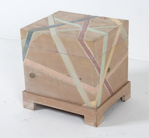 CARVED RIBBON DESIGN WOODEN STORAGE CUBE