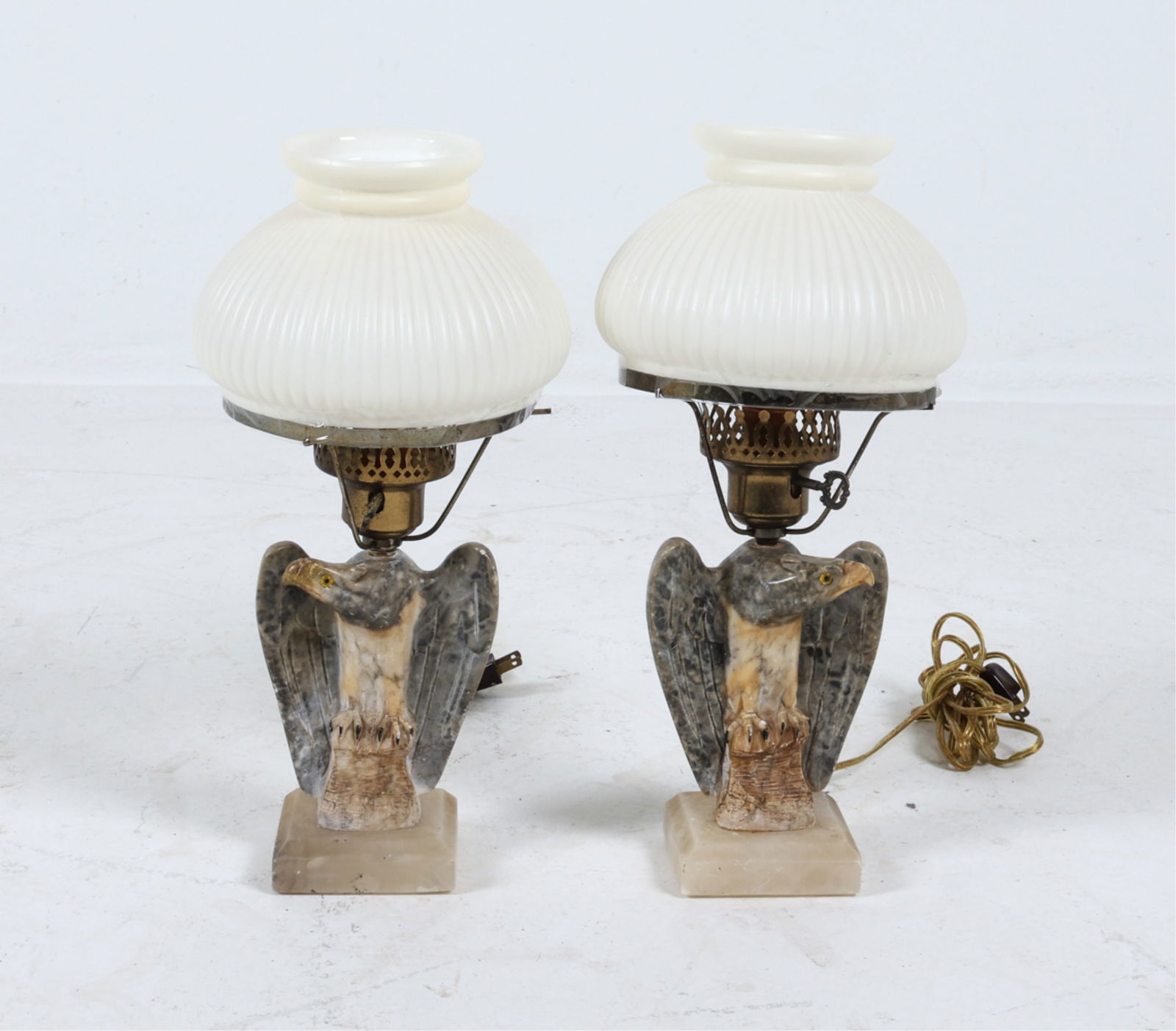 (2) CARVED ALABASTER EAGLE DESK LAMPS (1 of 12)