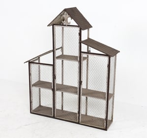 VINTAGE CHICKEN WIRE BIRDHOUSE WALL SHELF