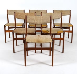 (6) ERIK BUCH STYLE TEAK & WOOL DINING CHAIRS