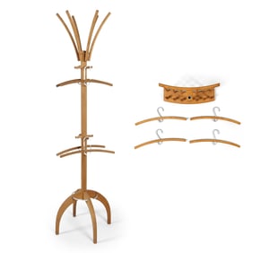 DANSK PINE COAT RACK & HANGER GROUPING C. 1960S