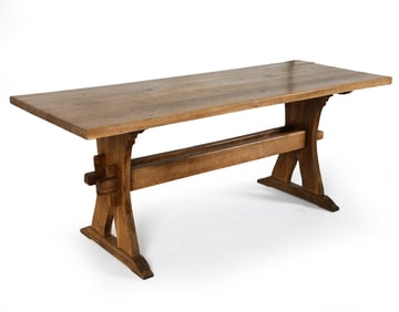 KJAERNULF STYLE DANISH OAK TRESTLE DINING TABLE