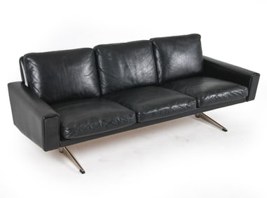 MID-CENTURY SCANDINAVIAN BLACK LEATHER SOFA
