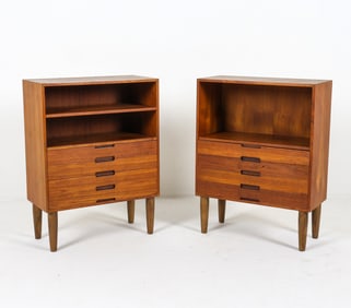 PAIR VEJLE STOLE DANISH TEAK BOOKSHELF CHESTS