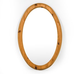 SWEDISH PINE OVAL WALL MIRROR C. 1970S