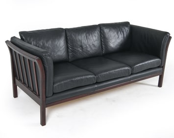 MID-CENTURY DANISH LEATHER & BEECH SOFA C. 1960S