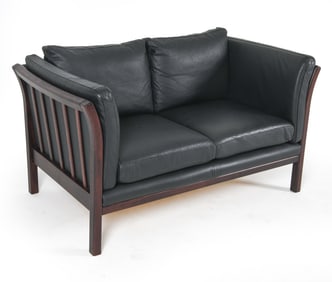MID-CENTURY DANISH LEATHER LOVESEAT SOFA