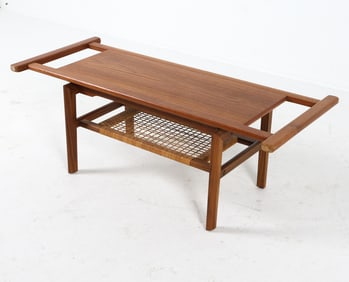 MID-CENTURY DANISH TEAK & CANE COFFEE TABLE