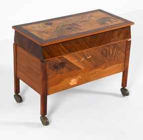 SCANDINAVIAN ROSEWOOD & TEAK INLAID SEWING CART