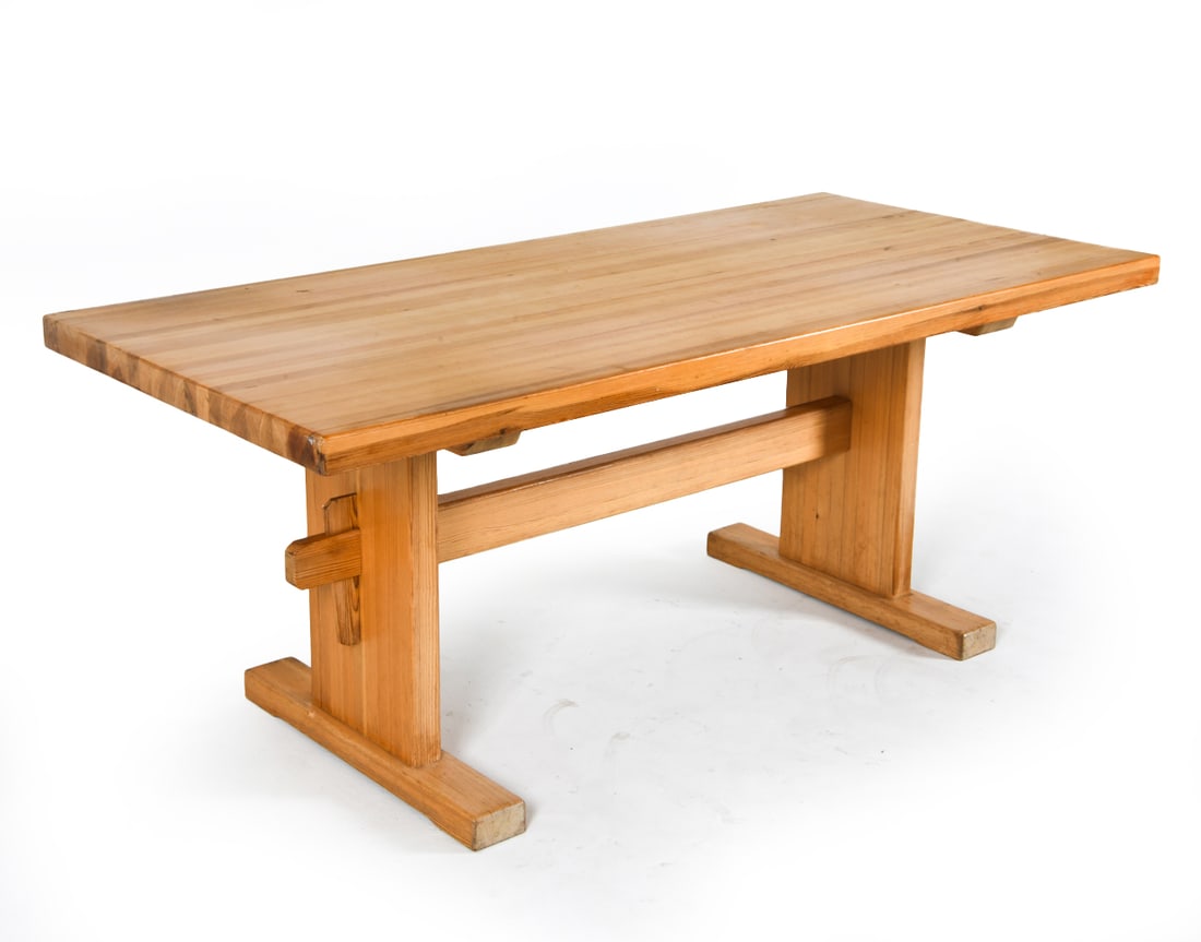 SWEDISH PINE TRESTLE DINING TABLE C. 1960S (1 of 14)