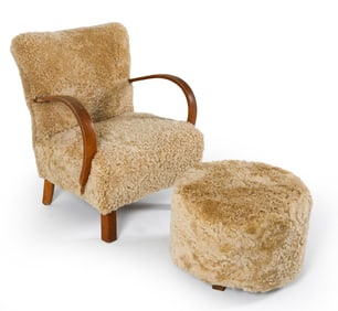 ART DECO DANISH LAMBSWOOL LOUNGE CHAIR & OTTOMAN