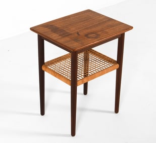MID-CENTURY DANISH TEAK & CANE END TABLE