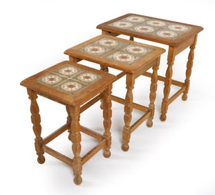 DANISH OAK & TILE NESTING TABLES C. 1970S