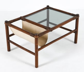 MID-CENTURY BAMBOO & SMOKED GLASS SIDE TABLE