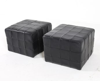PAIR DANISH LEATHER OTTOMANS C. 1970S