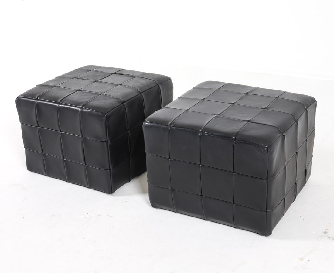 PAIR DANISH LEATHER OTTOMANS C. 1970S (1 of 14)
