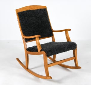 MID-CENTURY DANISH BEECH & LAMBSWOOL ROCKING CHAIR