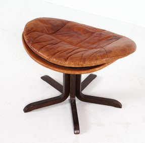 SCANDINAVIAN MID-CENTURY LEATHER SWIVEL OTTOMAN