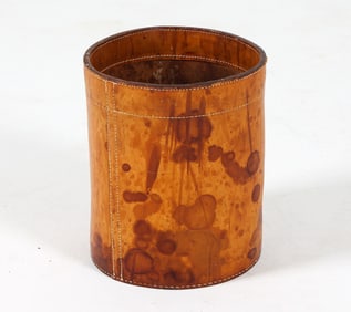 MID-CENTURY DANISH LEATHER WASTE BASKET C. 1960S