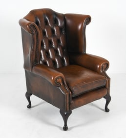 CHESTERFIELD STYLE LEATHER WINGBACK CHAIR