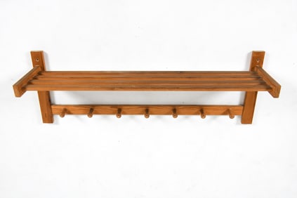 SWEDISH PINE WALL COAT RACK SHELF C. 1970S