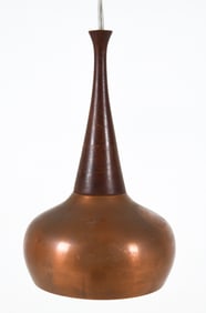 MID-CENTURY TEAK & COPPER PENDANT LIGHT C. 1960S
