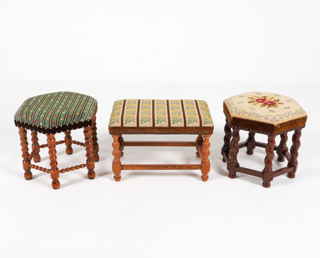 SCANDINAVIAN NEEDLEPOINT TURNED LEG STOOLS (1 of 14)
