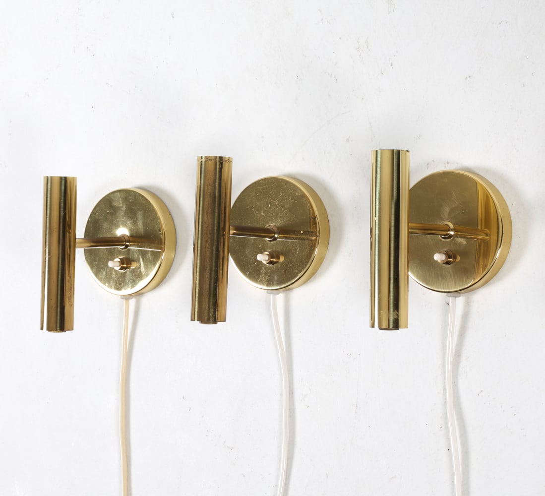 (3) DANISH BRASS WALL SCONCES C. 1970S (1 of 9)