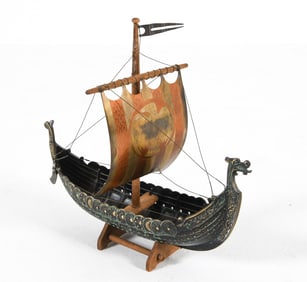 EDWARD AAGAARD IRON ART DANISH BRONZE VIKING SHIP