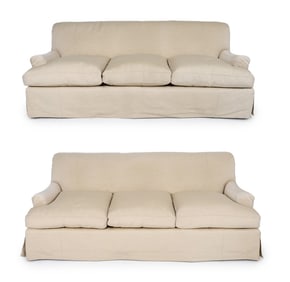 PAIR OF JONAS CORDED SILK UPHOLSTERED SOFAS
