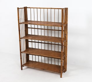 MID-CENTURY BAMBOO FOLDING BOOKSHELF ETAGERE
