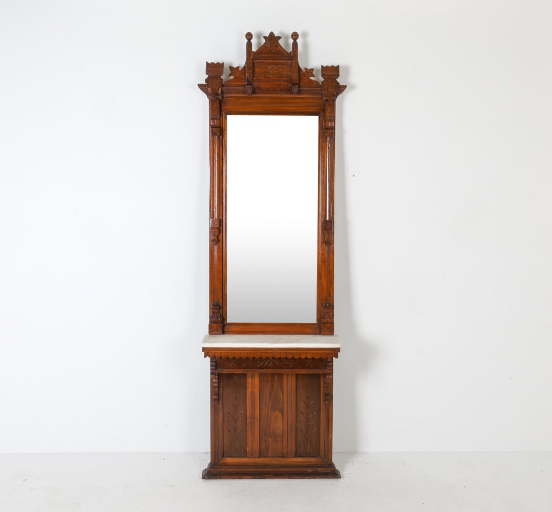 VICTORIAN CARVED MAHOGANY HALL MIRROR (1 of 18)
