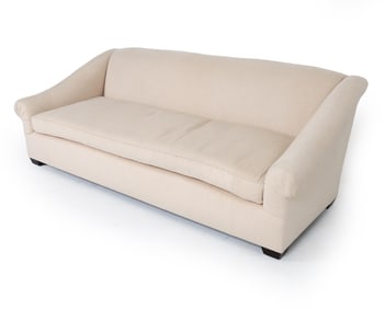 CONTEMPORARY WHITE WOOL ROLLED ARM SOFA