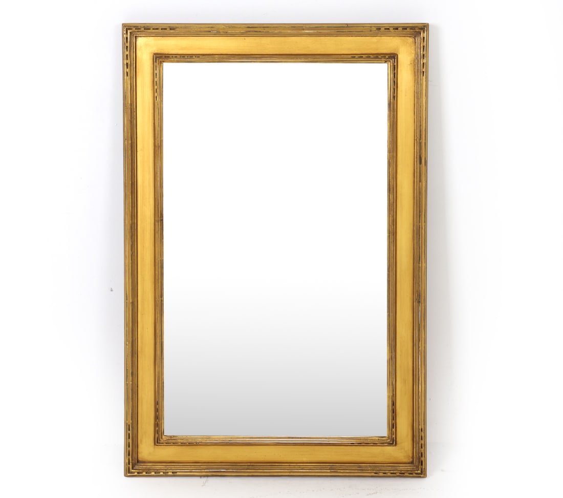GILT FRAME MIRROR: Dimensions: Frame H 35.5" x W 23.5". Condition: Few minor rubs to frame. Wear consistent with age and use.