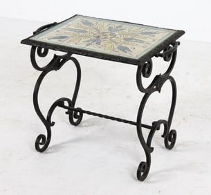 WROUGHT IRON TILE TOP SIDE TABE