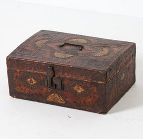 ANTIQUE 19TH C. TOOLED LEATHER BOX