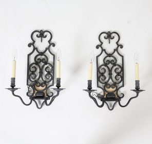 PAIR OF FRENCH STYLE WROUGHT IRON SCONCES