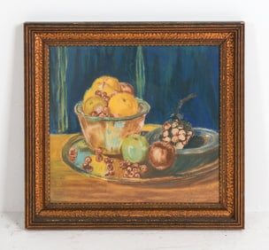 EDW RUBIN (20TH C.) OIL PASTEL STILL LIFE