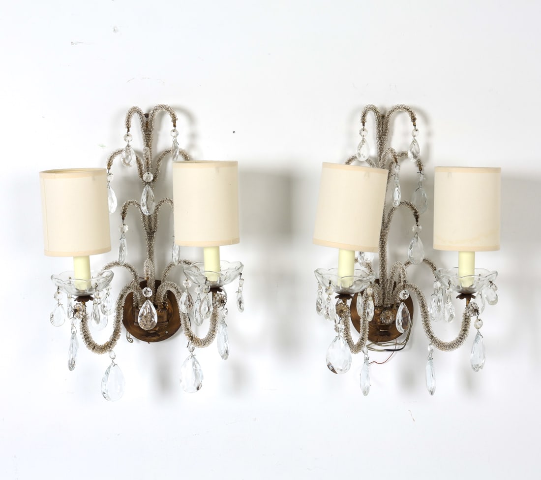 PAIR OF BEADED CRYSTAL SCONCES (1 of 15)