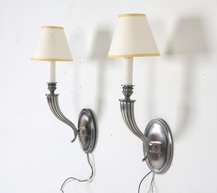 PAIR OF PEWTER FINISH WALL SCONCES