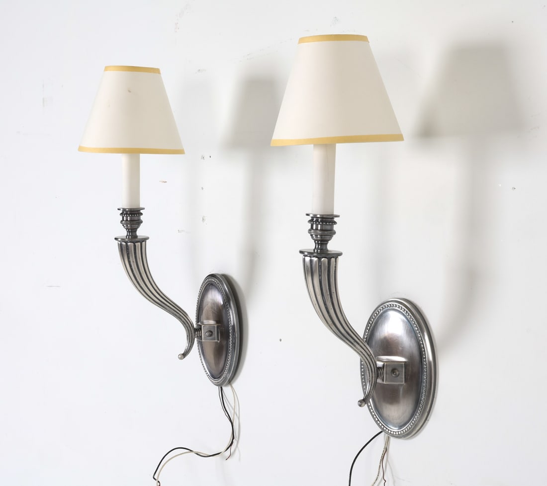 PAIR OF PEWTER FINISH WALL SCONCES (1 of 11)
