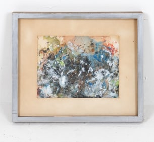 MID-CENTURY ABSTRACT OIL ON PAPER PAINTING