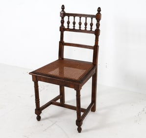 ANTIQUE OAK & CANE SIDE CHAIR