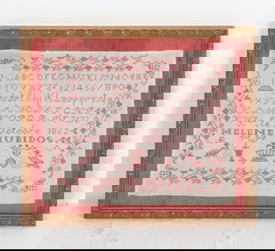 ANTIQUE NEEDLEWORK SAMPLER 1862