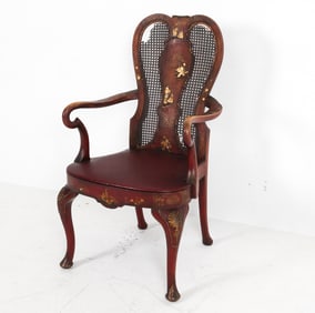 ANTIQUE ENGLISH QUEEN ANNE STYLE CHINOISERIE CHAIR