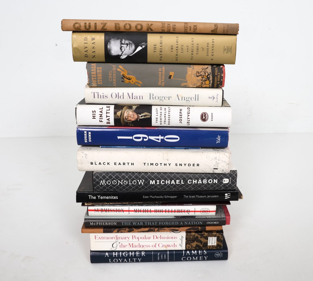 GROUPING OF HISTORY & NONFICTION BOOKS: Topics include biographies, World War II, The Holocaust, and other similar themes. Dimensions: As Displayed in Stack H 15" x W 20". Condition: Minor rubs and tears to dust jackets. Wear consistent wit