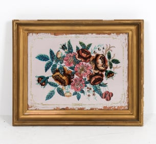 ANTIQUE VICTORIAN REVERSE PAINTING ON GLASS