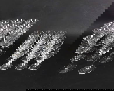 VINTAGE GLASS STEMWARE GROUPING: Includes (23) total pieces, with (3) different styles. Dimensions: Tallest H 8". Condition: Minor scuffs, few with small dings. Wear consistent with age and use.