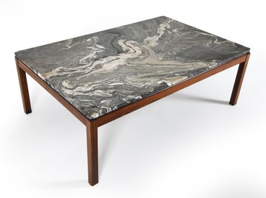 MID-CENTURY DANISH ROSEWOOD & MARBLE COFFEE TABLE